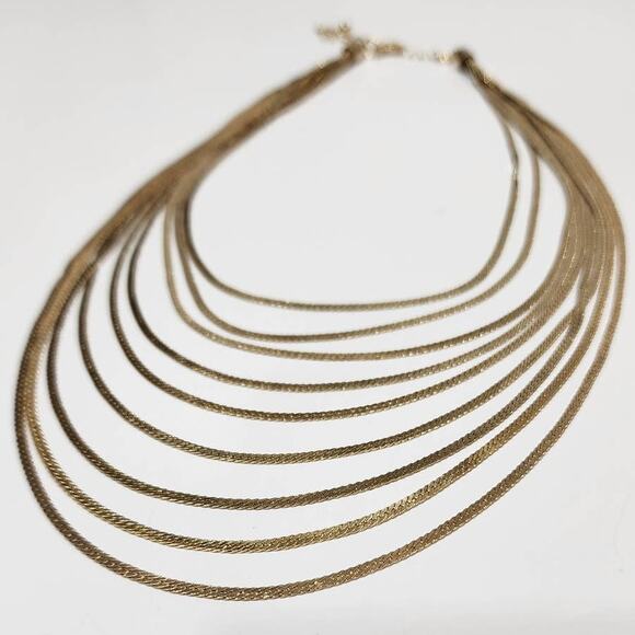 Beautiful Gold Herringbone 9 Strand Layered Necklace - Picture 9 of 12